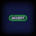 Handcrafted 'Accept' neon sign, glowing brightly to create eye-catching pop-up display. 