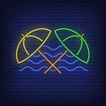 Beach Umbrellas And Sea Waves Neon Sign Perfect For Décor