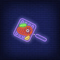 Beef Steak On Grill With Rosemary Pan Neon Sign