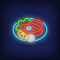Beef Steak With Vegetables On Dish Neon Sign