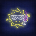 Cartoon Sun Drinking Cocktail Neon Sign for Bars and Lounges