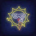 Cartoon Sun Eating Ice Cream Neon Sign