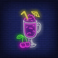 Cherry Cocktail in Glass Neon Sign
