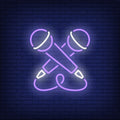 Crossed Microphones Neon Sign for Karaoke Bars and Events