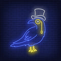 Crow Wearing Topper Hat And Monocle Neon Sign