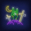Graveyard With Devil Horn Zombie Hand Gesture Neon Sign