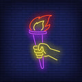 Hand Holding Flaming Torch Neon Sign
