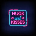 Hugs and kisses pink neon sign
