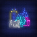 Orlando City Buildings And Disneyland Neon Sign