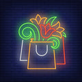 Paper Bag With Flowers Neon Sign Perfect For Your Business