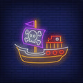 Pirate Ship With Jolly Roger Neon Sign