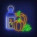 Pumpkins And Lantern With Candle Neon Sign