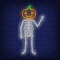 Skeleton With Pumpkin Head Neon Sign