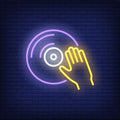 Vinyl Disk With Hand Neon Sign