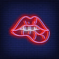 Woman Lips Biting Neon Sign