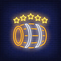 Wooden Barrel With Five Stars Neon Sign