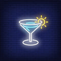 Margarita Cocktail With Shining Sun On Edge Of Glass Neon Sign